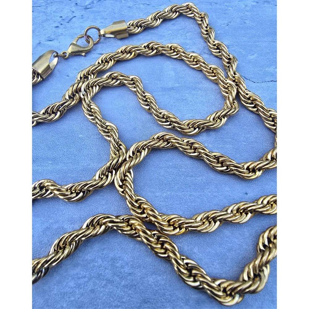 Vintage Gold Tone Rope Chain Necklace Twisted Link Statement Chain 28 Inch